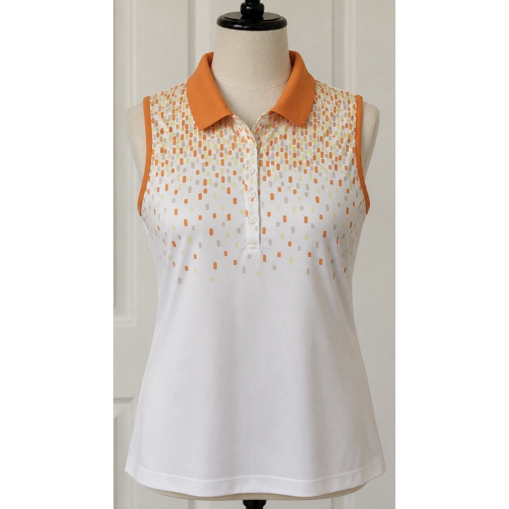 CORAL BAY Women's Golf Shirt Size Small S Sleeveless Top White Orange